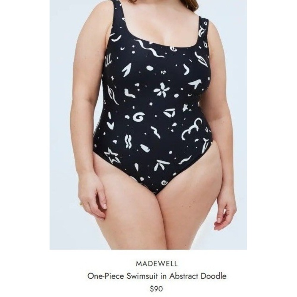 Madewell 2X One Piece Swimsuit Black White Abstract Minimalist Modern NWT plus